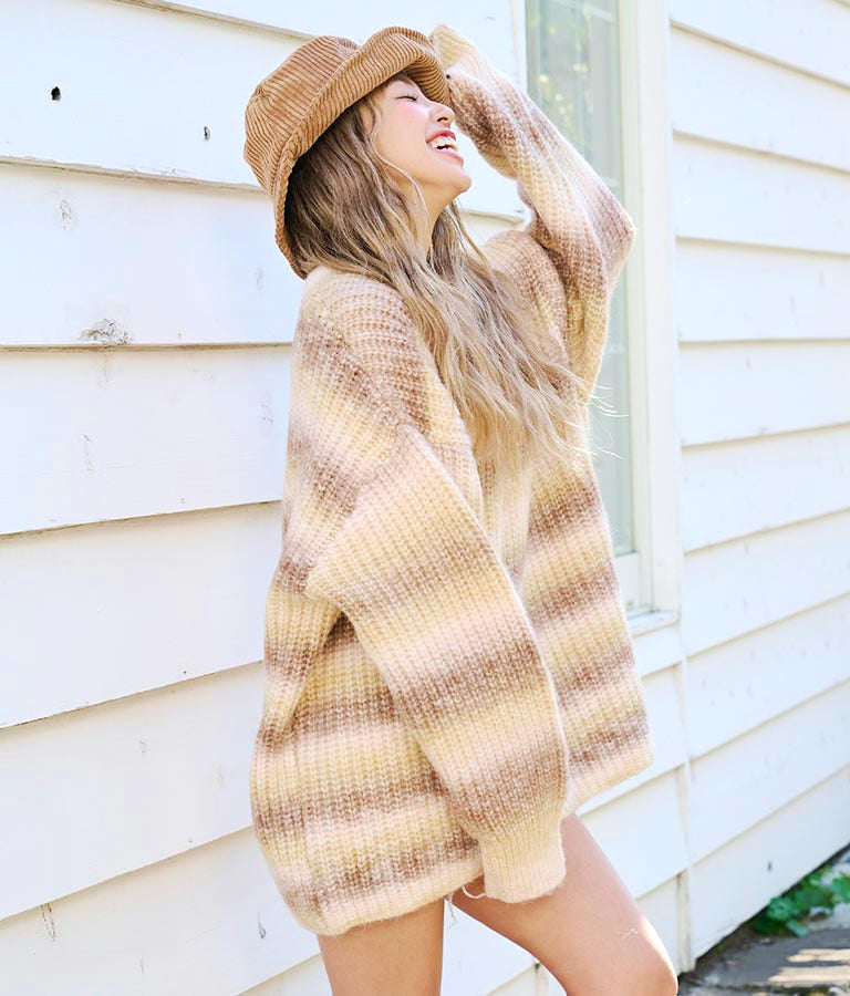 タイダイ ボーダー クルーネック ボリュームスリーブ ニット 853-5755