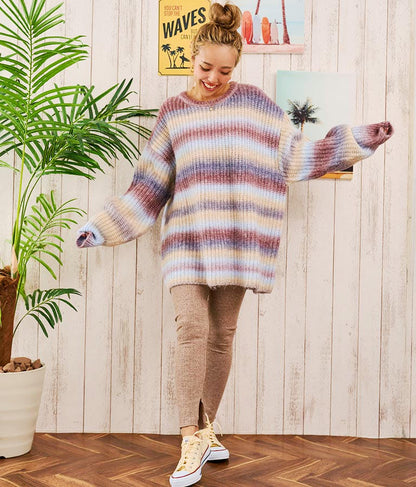 タイダイ ボーダー クルーネック ボリュームスリーブ ニット 853-5755