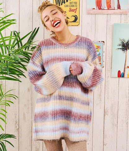 タイダイ ボーダー クルーネック ボリュームスリーブ ニット 853-5755
