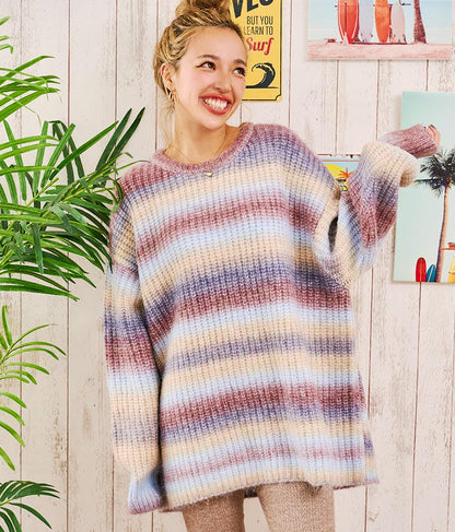 タイダイ ボーダー クルーネック ボリュームスリーブ ニット 853-5755