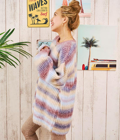 タイダイ ボーダー クルーネック ボリュームスリーブ ニット 853-5755