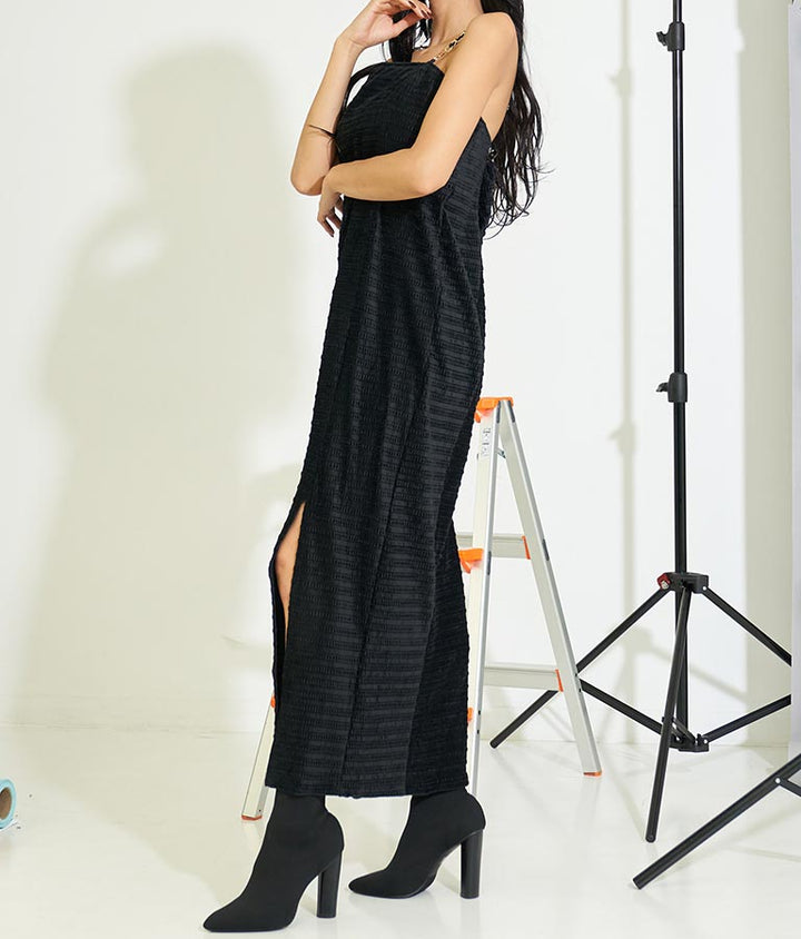 チェーンストラップ シャーリング ロング ワンピース 497-2617