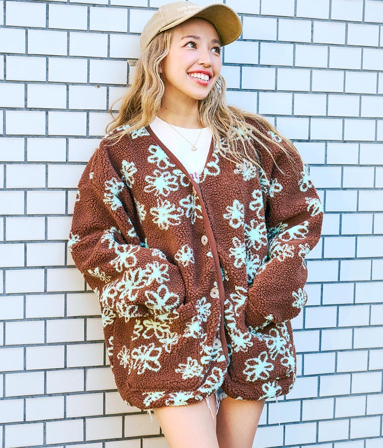 手書き風 フラワー ボア ジャケット 856-5744