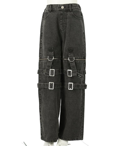 4WAY ジップ 付き セパレート デニム ワイド パンツ 912-7215