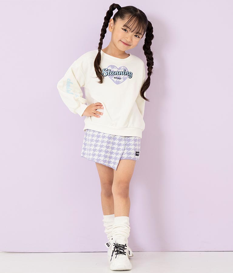 千鳥柄 ハート ワッペン 裏毛 スウェット トレーナー 423-3167