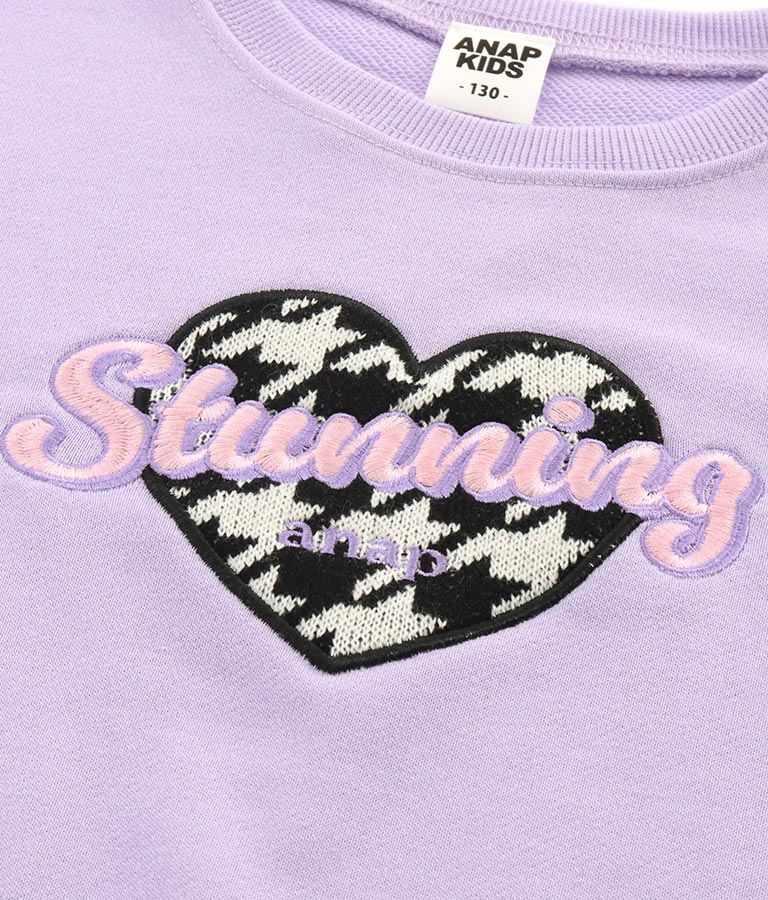 千鳥柄 ハート ワッペン 裏毛 スウェット トレーナー 423-3167