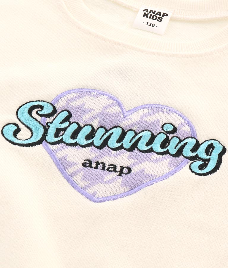 千鳥柄 ハート ワッペン 裏毛 スウェット トレーナー 423-3167