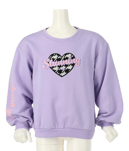 千鳥柄 ハート ワッペン 裏毛 スウェット トレーナー 423-3167