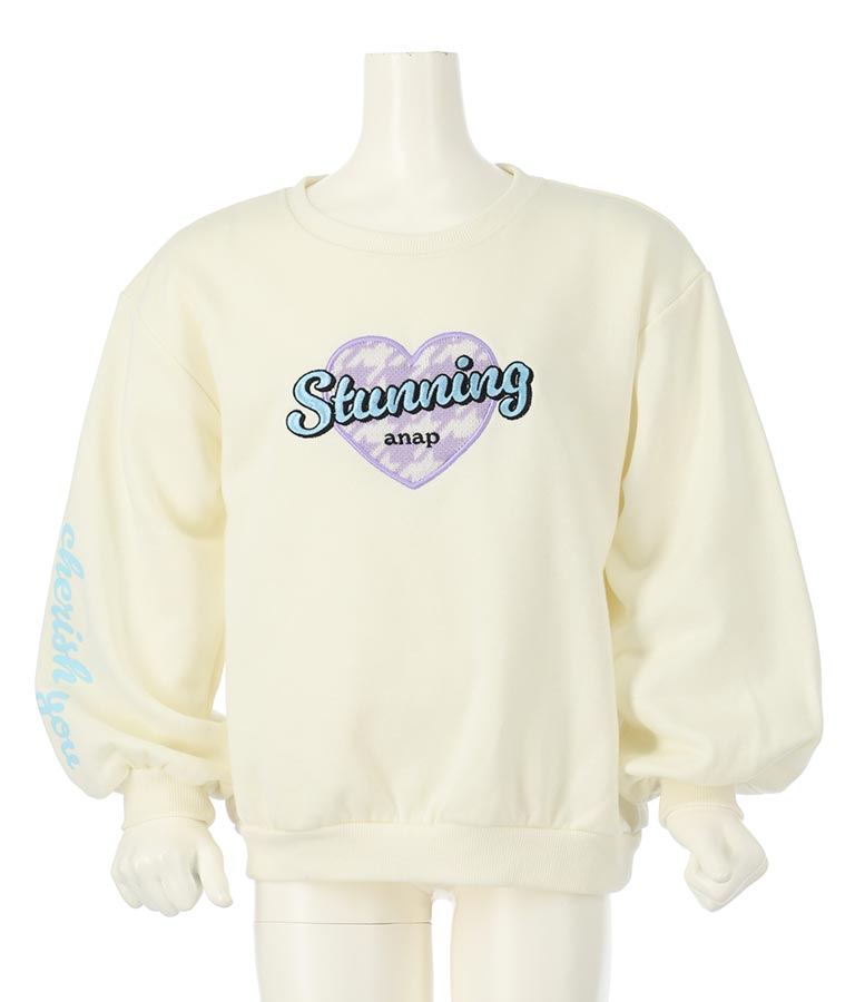 千鳥柄 ハート ワッペン 裏毛 スウェット トレーナー 423-3167