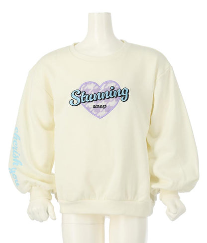 千鳥柄 ハート ワッペン 裏毛 スウェット トレーナー 423-3167