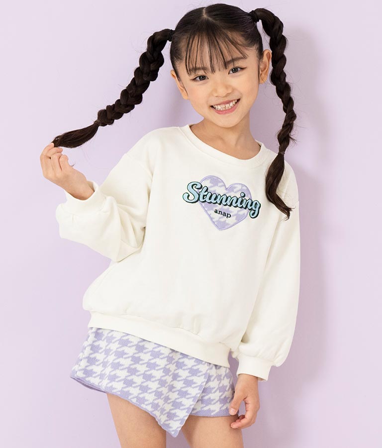 千鳥柄 ハート ワッペン 裏毛 スウェット トレーナー 423-3167