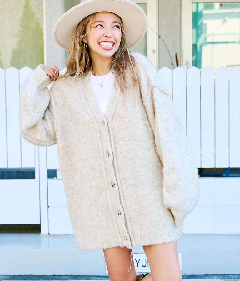 ブークレ ループヤーン 起毛 MIX ニット カーディガン 854-5743