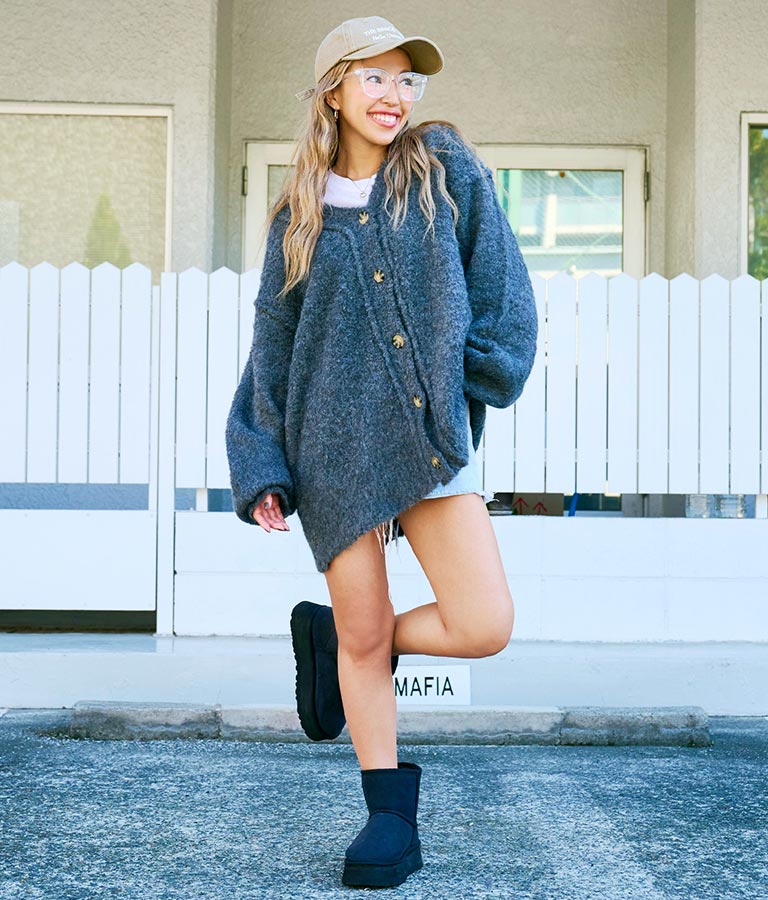 ブークレ ループヤーン 起毛 MIX ニット カーディガン 854-5743