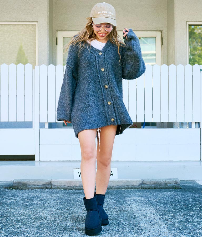 ブークレ ループヤーン 起毛 MIX ニット カーディガン 854-5743