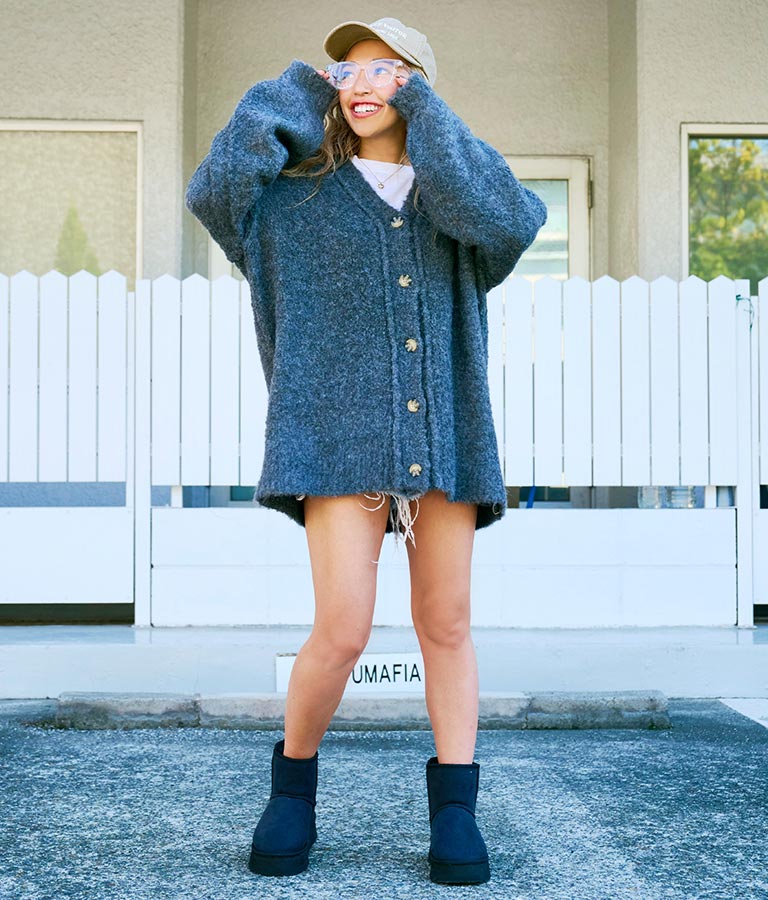 ブークレ ループヤーン 起毛 MIX ニット カーディガン 854-5743