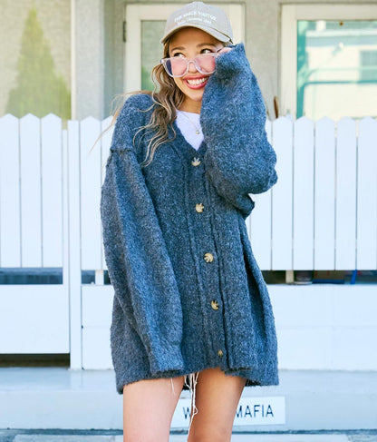 ブークレ ループヤーン 起毛 MIX ニット カーディガン 854-5743