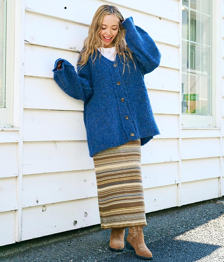 ブークレ ループヤーン 起毛 MIX ニット カーディガン 854-5743