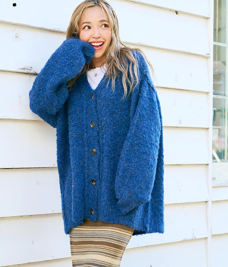 ブークレ ループヤーン 起毛 MIX ニット カーディガン 854-5743