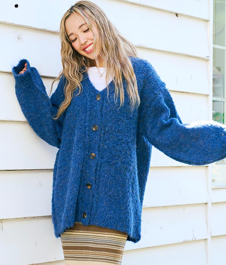 ブークレ ループヤーン 起毛 MIX ニット カーディガン 854-5743