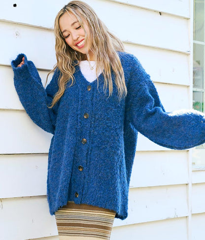 ブークレ ループヤーン 起毛 MIX ニット カーディガン 854-5743