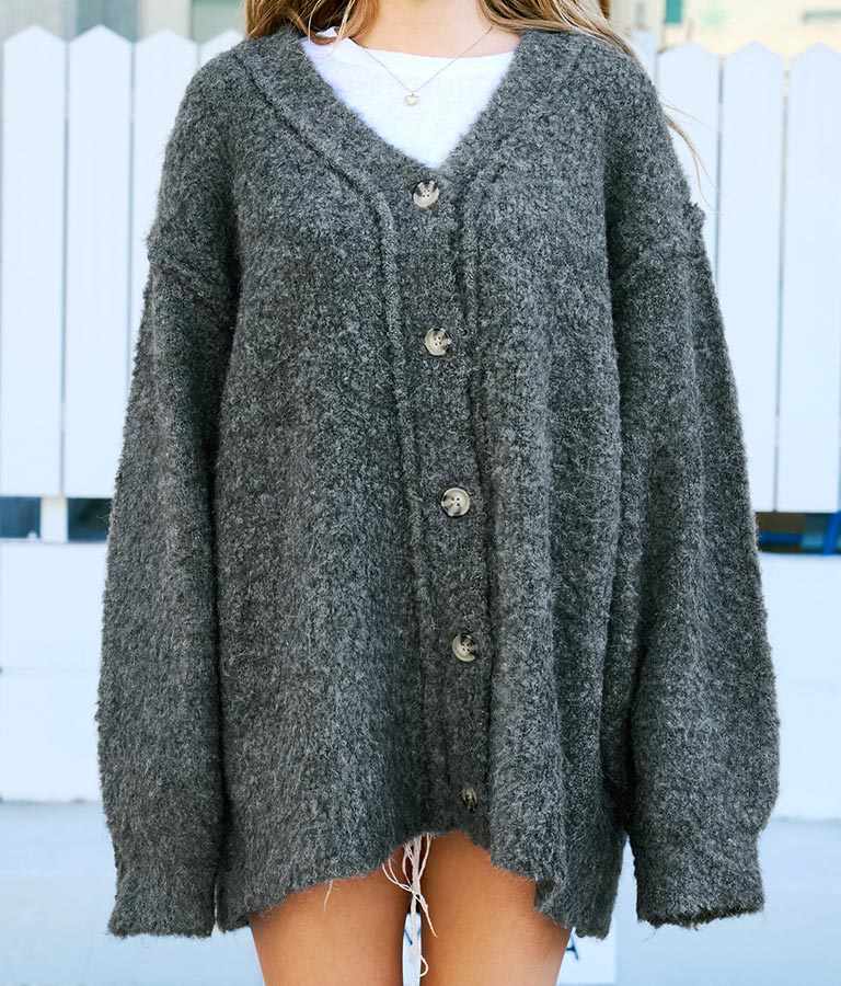 ブークレ ループヤーン 起毛 MIX ニット カーディガン 854-5743