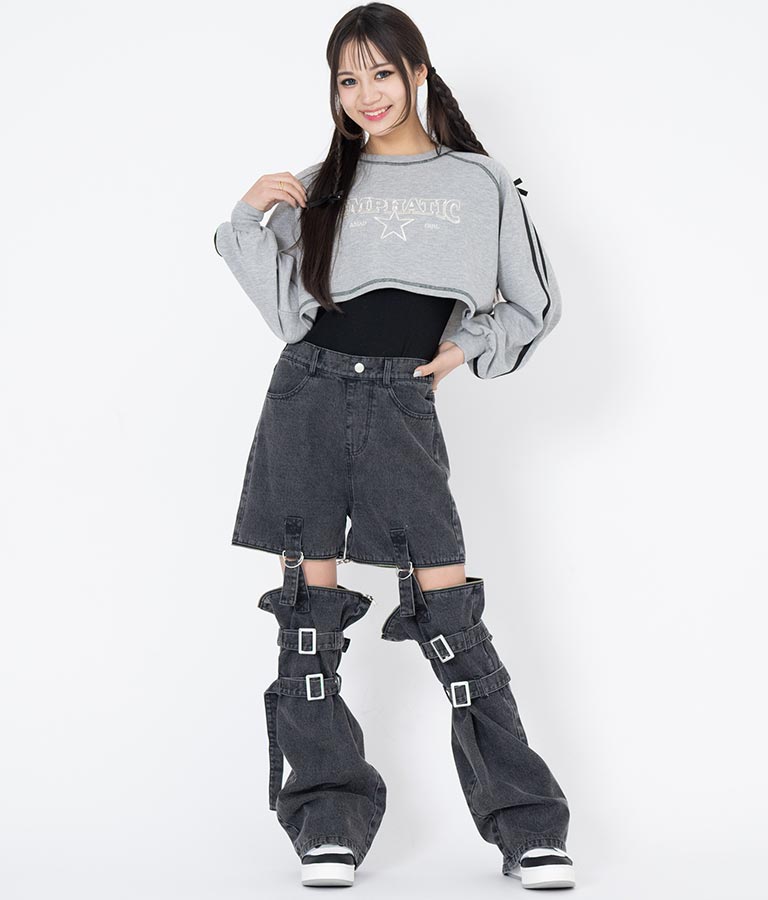 4WAY ジップ 付き セパレート デニム ワイド パンツ 912-7215