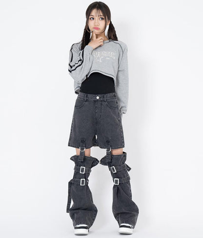 4WAY ジップ 付き セパレート デニム ワイド パンツ 912-7215