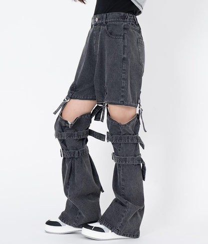 4WAY ジップ 付き セパレート デニム ワイド パンツ 912-7215