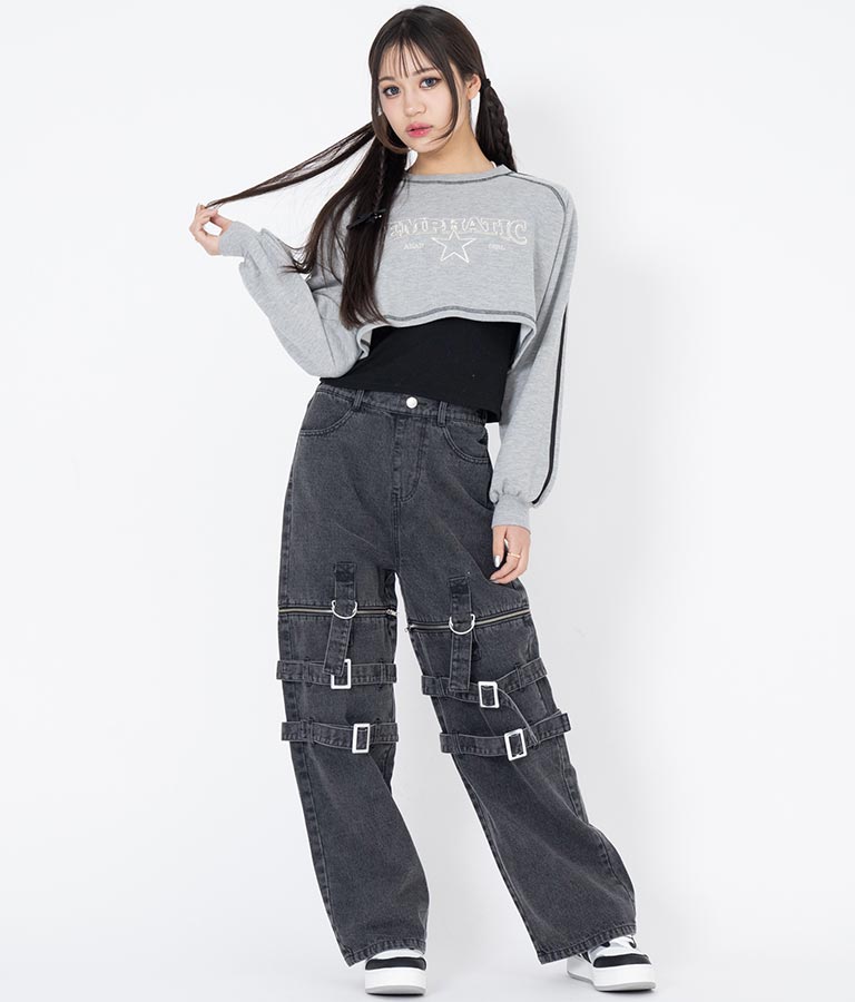 4WAY ジップ 付き セパレート デニム ワイド パンツ 912-7215