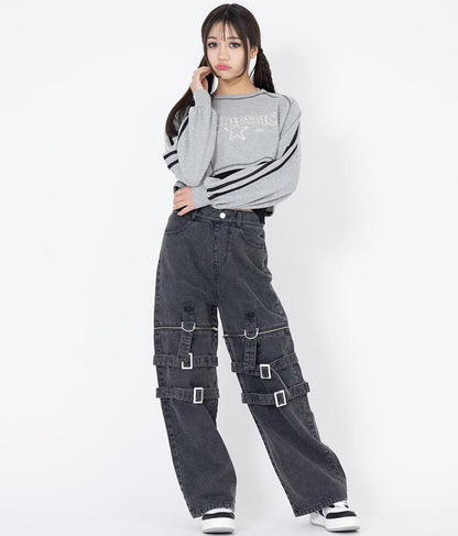 4WAY ジップ 付き セパレート デニム ワイド パンツ 912-7215