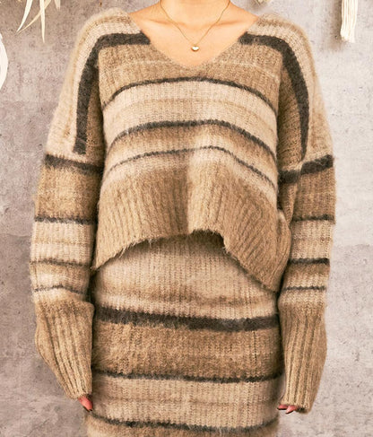 Vネック ボーダー 起毛 ニット トップス 853-5756