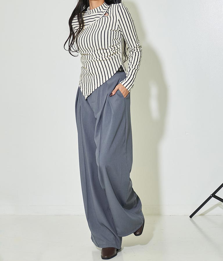 ジオメ トリック ボーダー ストライプ ハイネック 長袖 403-8465