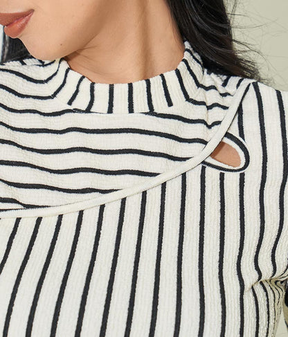 ジオメ トリック ボーダー ストライプ ハイネック 長袖 403-8465