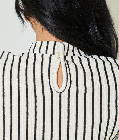 ジオメ トリック ボーダー ストライプ ハイネック 長袖 403-8465