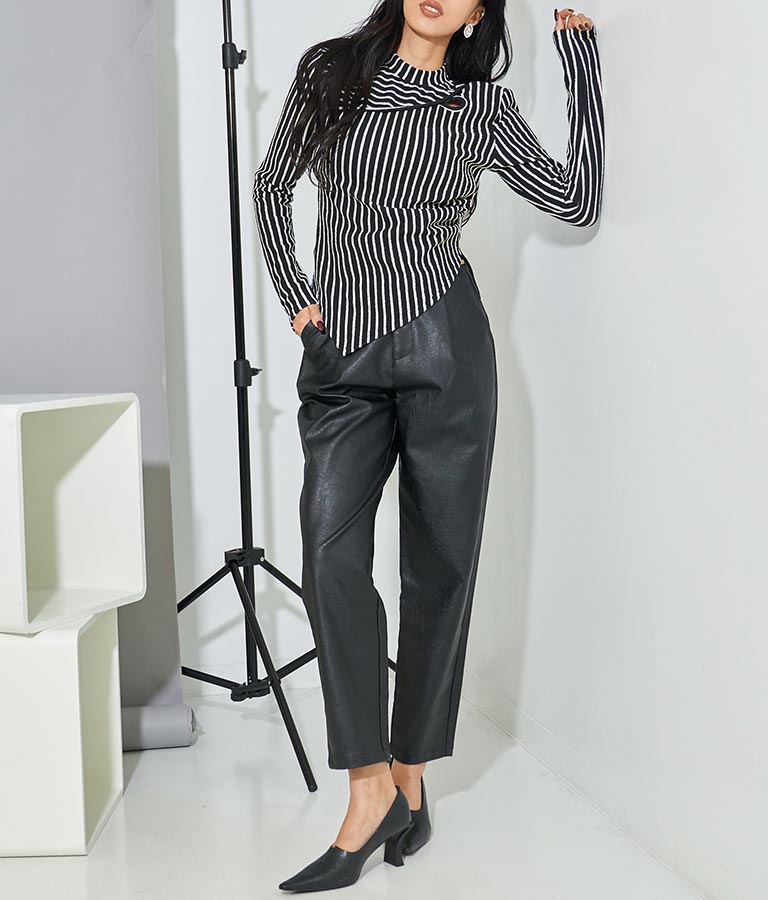 ジオメ トリック ボーダー ストライプ ハイネック 長袖 403-8465