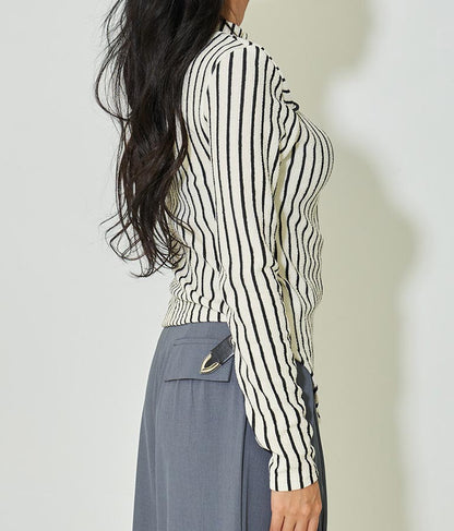 ジオメ トリック ボーダー ストライプ ハイネック 長袖 403-8465