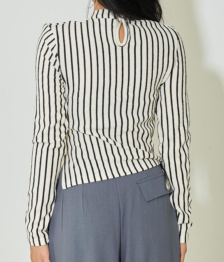 ジオメ トリック ボーダー ストライプ ハイネック 長袖 403-8465