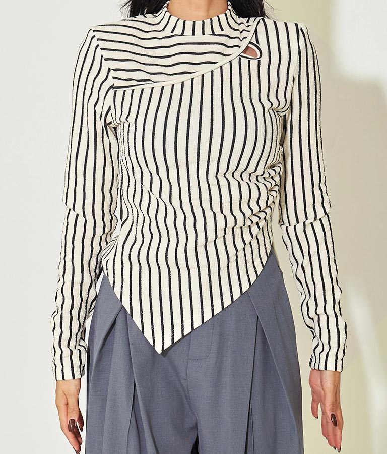 ジオメ トリック ボーダー ストライプ ハイネック 長袖 403-8465