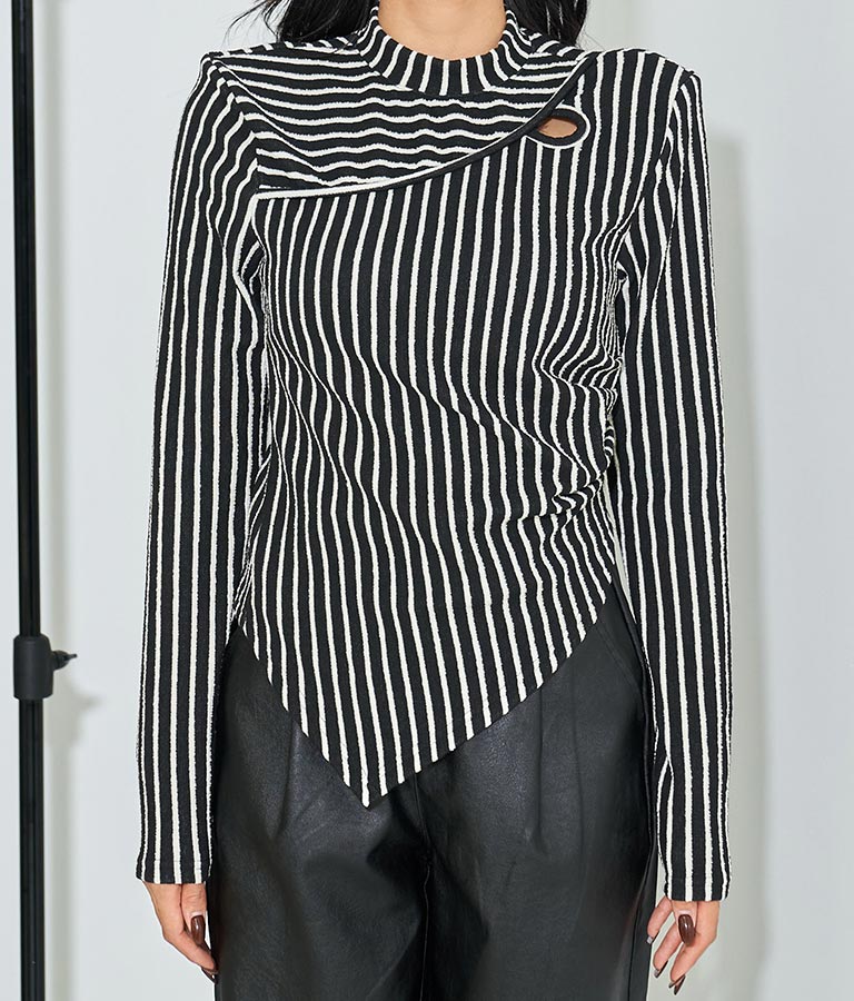 ジオメ トリック ボーダー ストライプ ハイネック 長袖 403-8465