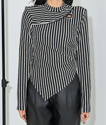 ジオメ トリック ボーダー ストライプ ハイネック 長袖 403-8465