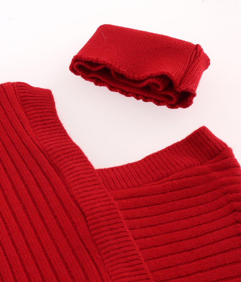 カシュクールアシンメトリー Vネック チョーカー付 セーター ニット 長袖 403-8469