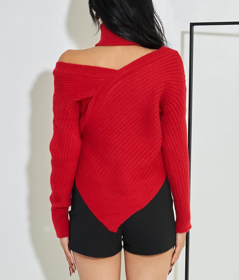 カシュクールアシンメトリー Vネック チョーカー付 セーター ニット 長袖 403-8469