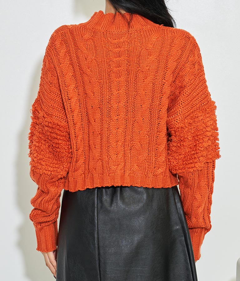 編み地切替 ニット セーター プチハイネック 長袖 403-8496