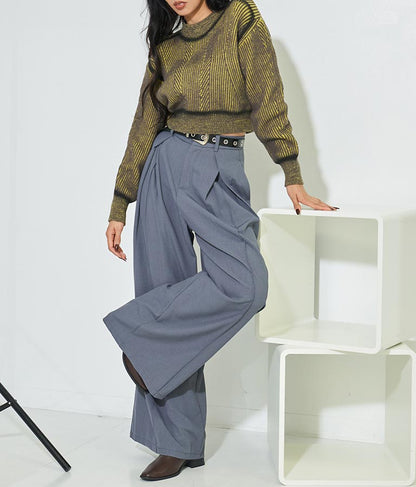 幾何学柄 スプレーライン クロップド 起毛 ニット セーターハイネック 長袖 403-8525