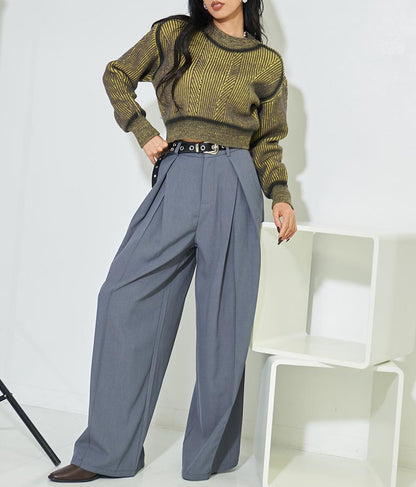 幾何学柄 スプレーライン クロップド 起毛 ニット セーターハイネック 長袖 403-8525
