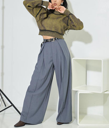 幾何学柄 スプレーライン クロップド 起毛 ニット セーターハイネック 長袖 403-8525