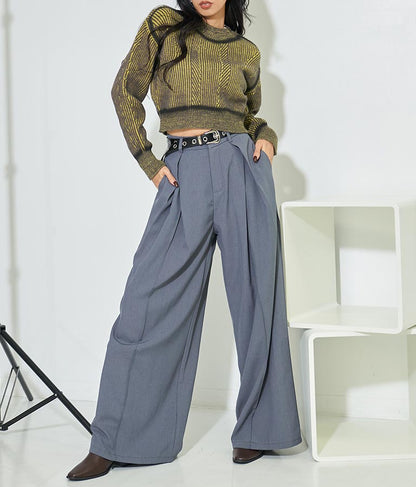 幾何学柄 スプレーライン クロップド 起毛 ニット セーターハイネック 長袖 403-8525