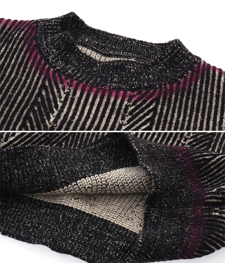 幾何学柄 スプレーライン クロップド 起毛 ニット セーターハイネック 長袖 403-8525