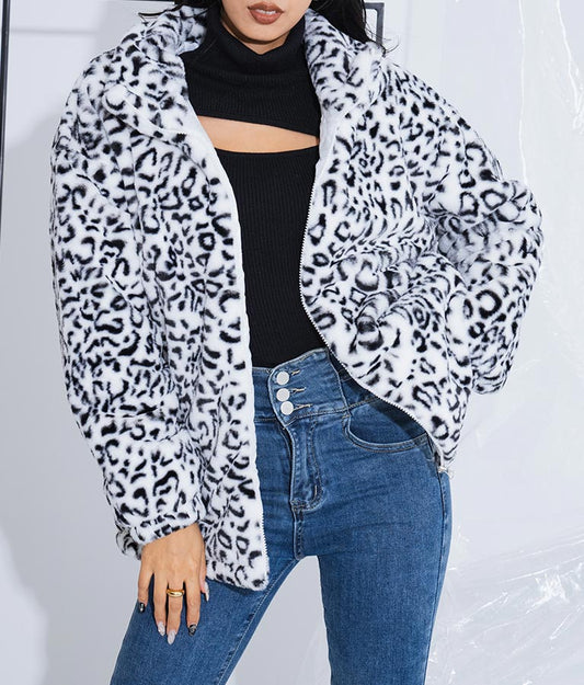 フェイクファー レオパード ヒョウ柄 スタンドカラー ハイネック コート 406-8521