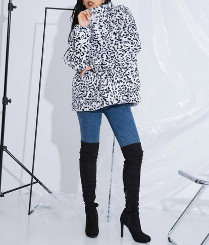 フェイクファー レオパード ヒョウ柄 スタンドカラー ハイネック コート 406-8521